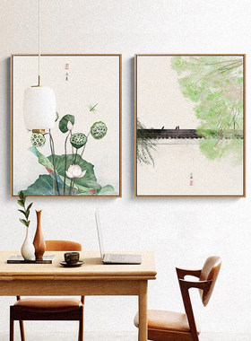 新中式竖版茶室装饰画二十四节气客厅书房背景墙壁画民宿三联挂画