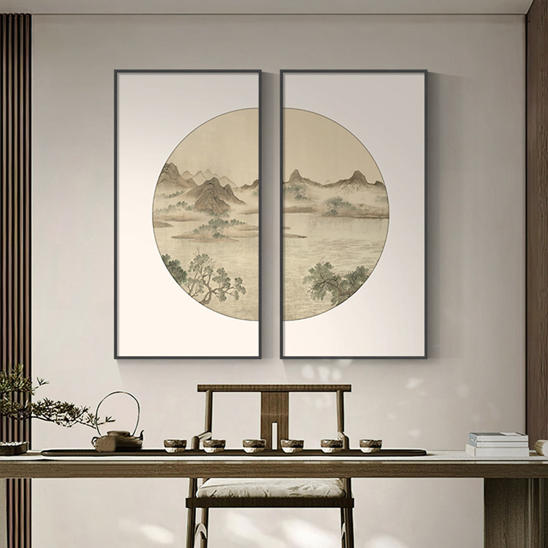 新中式茶室背景墙装饰画水墨画书房山水国画客厅餐厅挂画玄关壁画,家居饰品,现代装饰画,淘宝优惠券,粉丝福利购,淘宝优惠卷