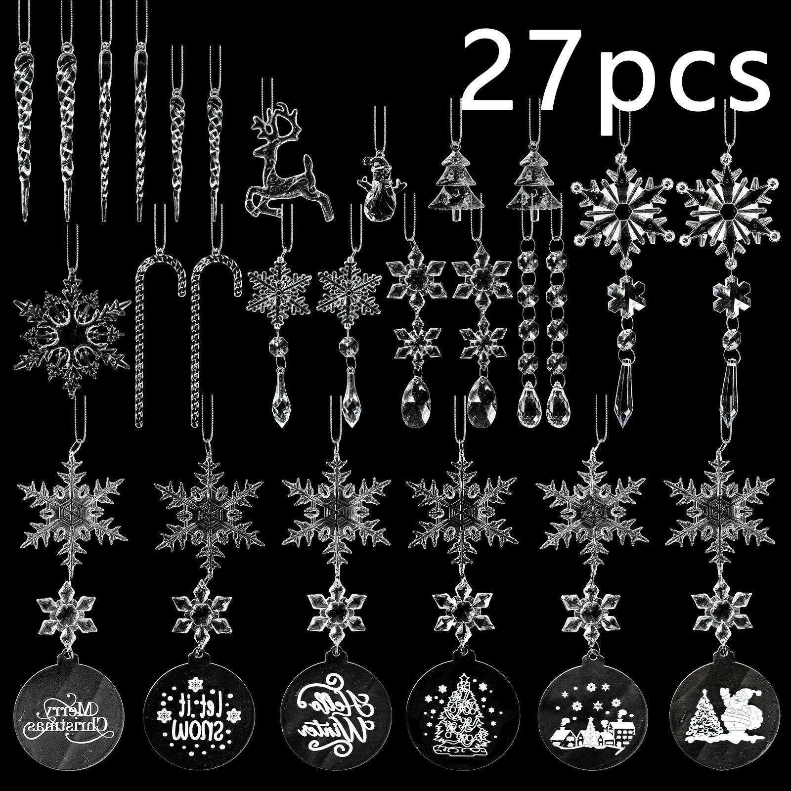 跨境27pcs圣诞节亚克力挂饰 雪花装饰冰锥挂件圣诞树挂坠节日布置