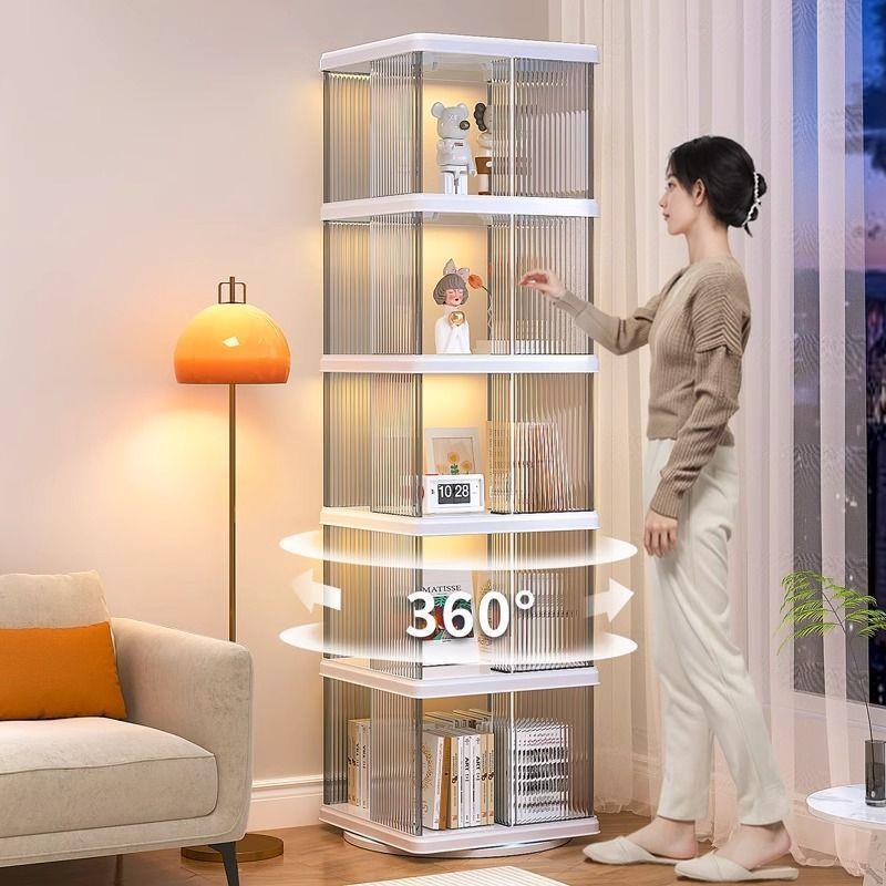 旋转书架落地置物架家用儿童绘本架可移动带轮省空间学生简易书柜