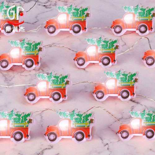 圣诞节新品LED红色卡车圣诞树灯串派对装饰迷你汽车造型灯串