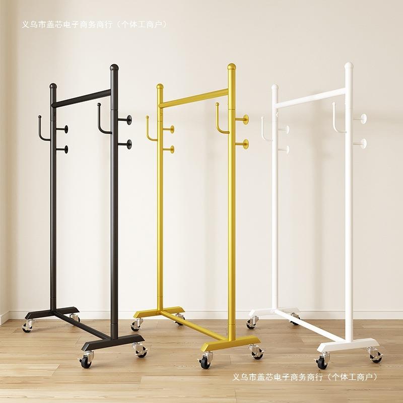 简易家用带轮单杠阳台挂衣杆落地衣帽架折叠挂衣架轻奢加粗多功能