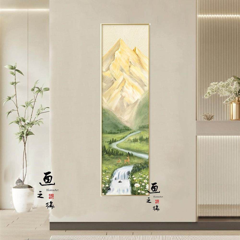 大芬村油画长条日照金山入户玄关装饰画山水风景挂画走廊过道壁画