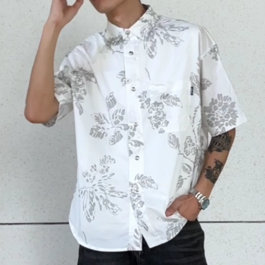 复古玫瑰印花短袖衬衫男潮流日系