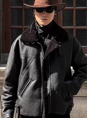 SKYROCKET扶摇复古时尚痞帅皮衣外套羊羔毛皮一体冬季保暖夹克男