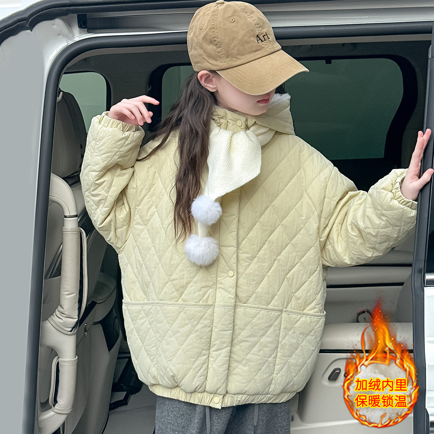 儿童装女童冬装加绒加厚外套2025新款中大童女孩秋冬款初中生棉服