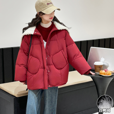 女童冬装加厚红色羽绒服外套洋气