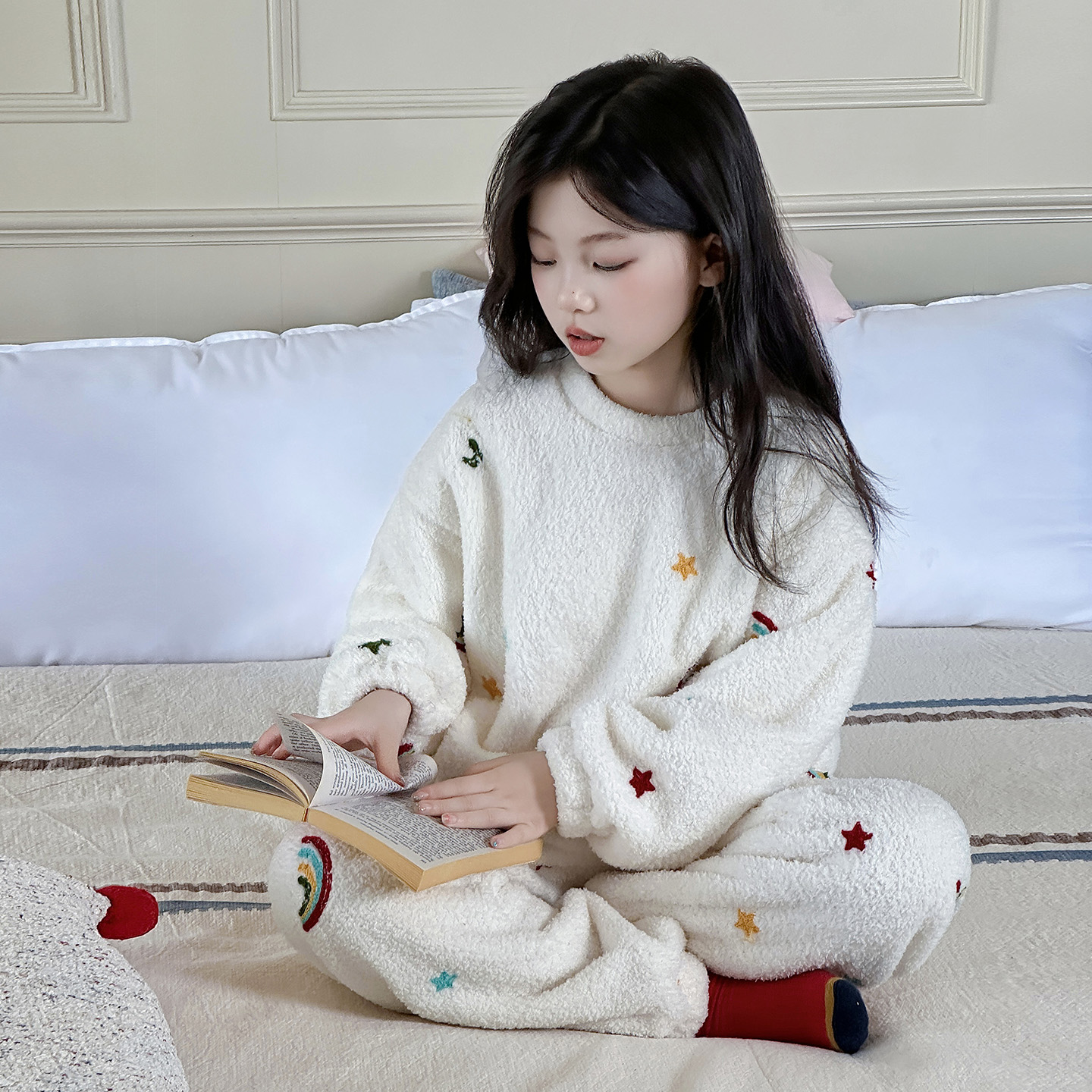 女童秋冬款加厚家居服套装睡衣潮