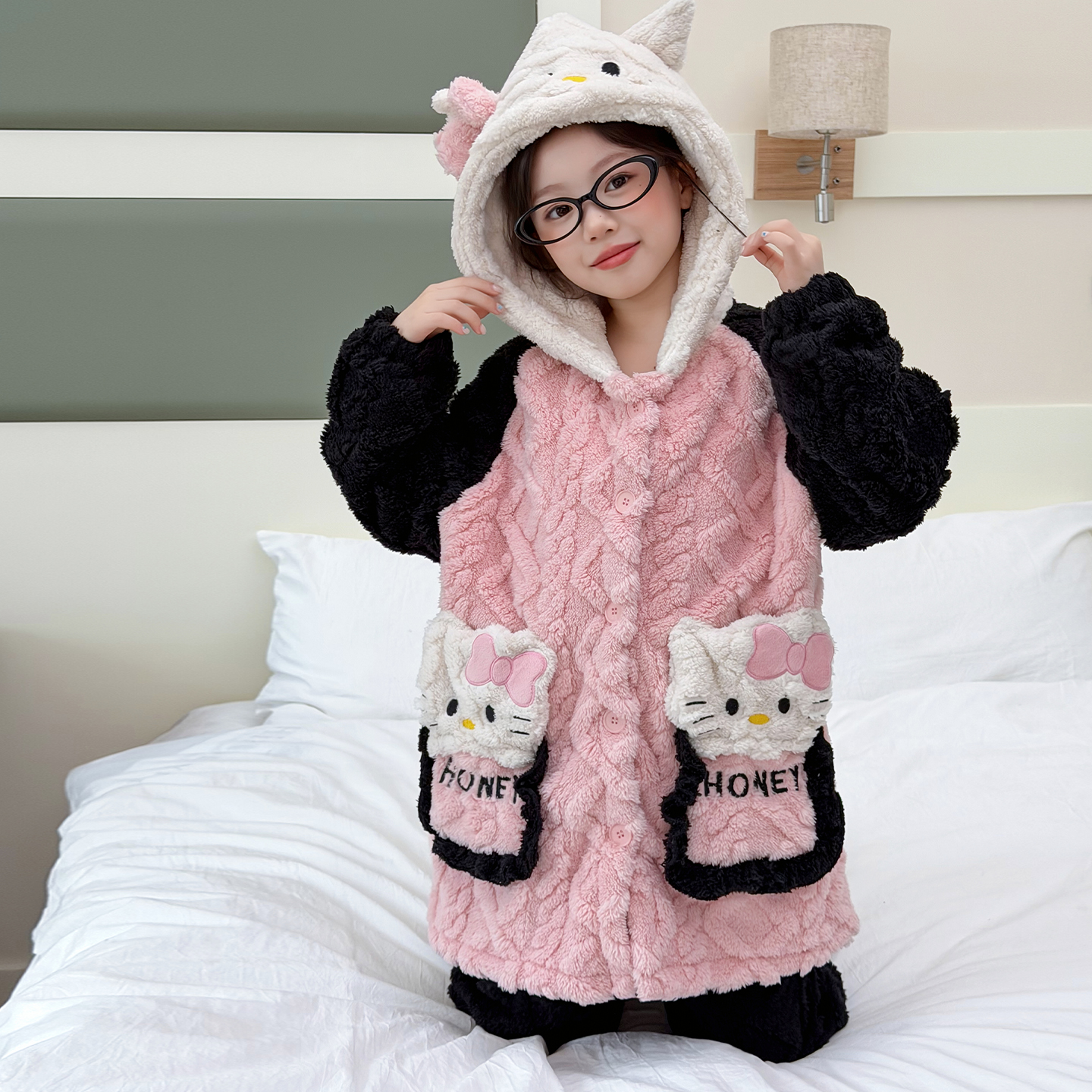 女童冬季加厚家居服珊瑚绒睡衣潮