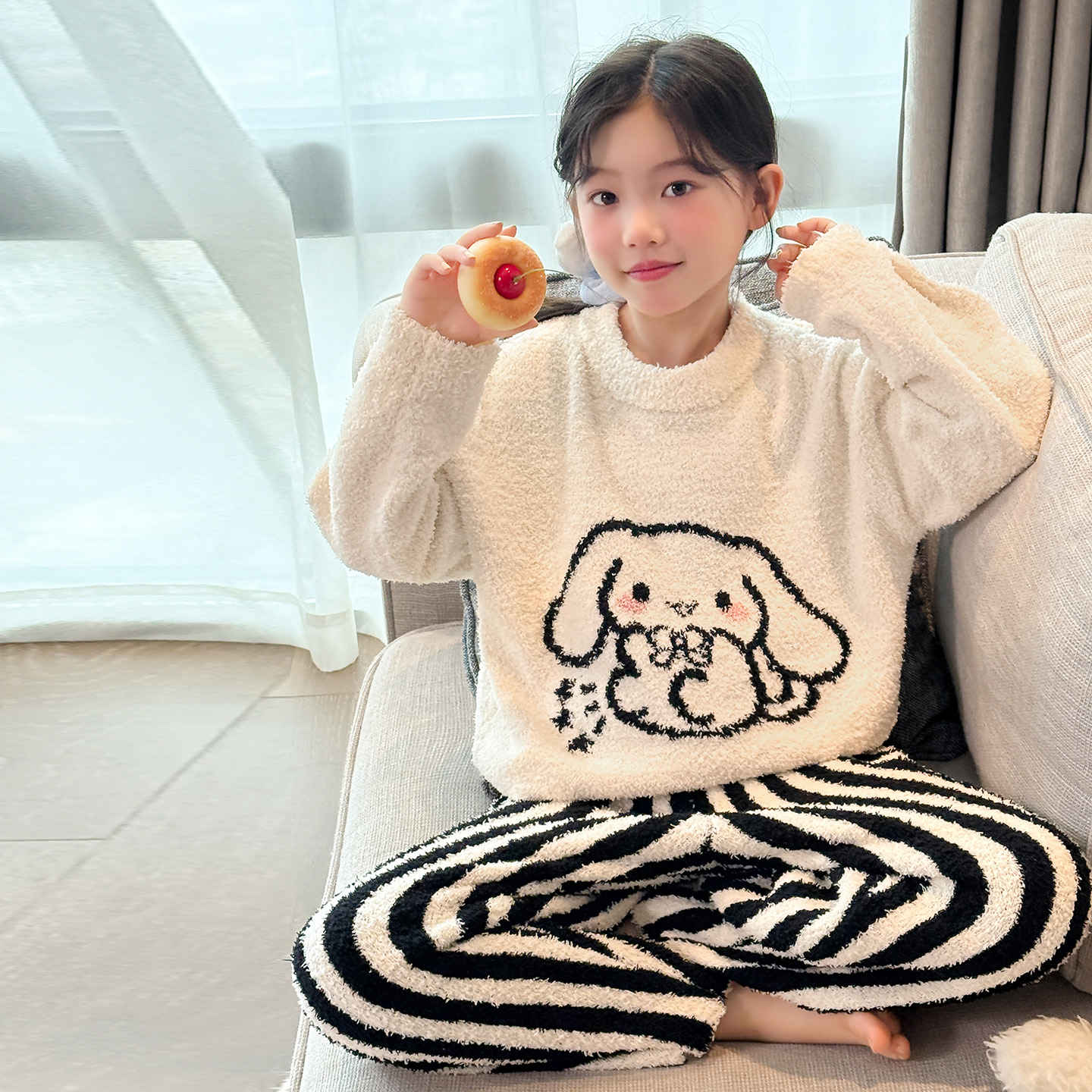 女童秋冬款加厚家居服套装睡衣潮