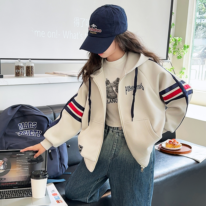 女童春秋款连帽外套印花开衫卫衣