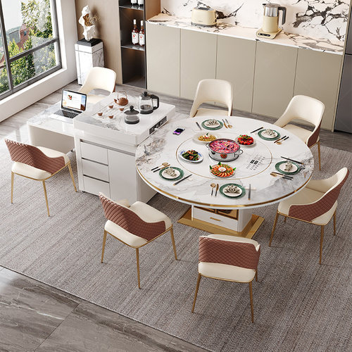 岩板可移动岛台多功能伸缩变圆桌