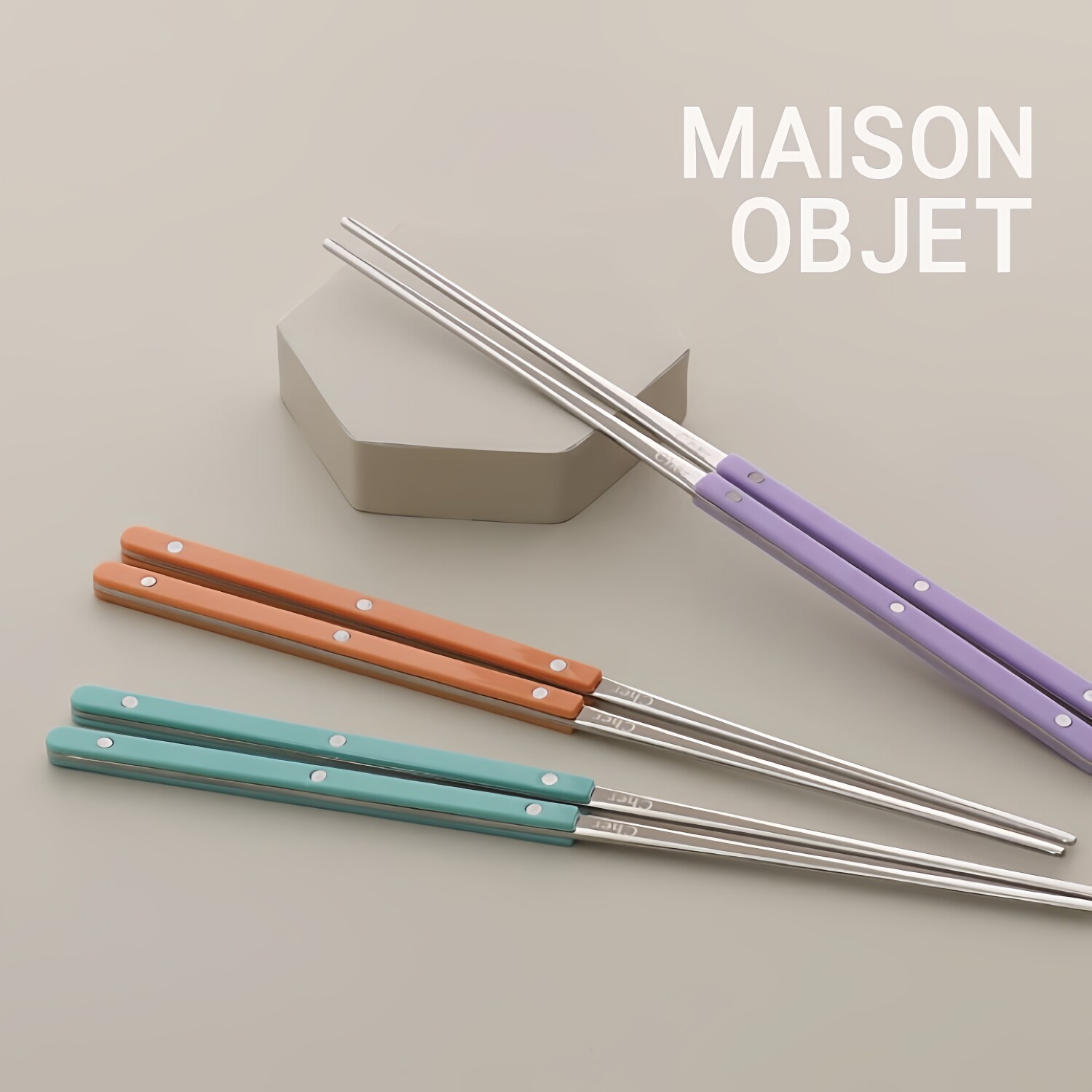 【韩国原单】韩式Cher筷子食品级304不锈钢PC环保手柄法式餐具