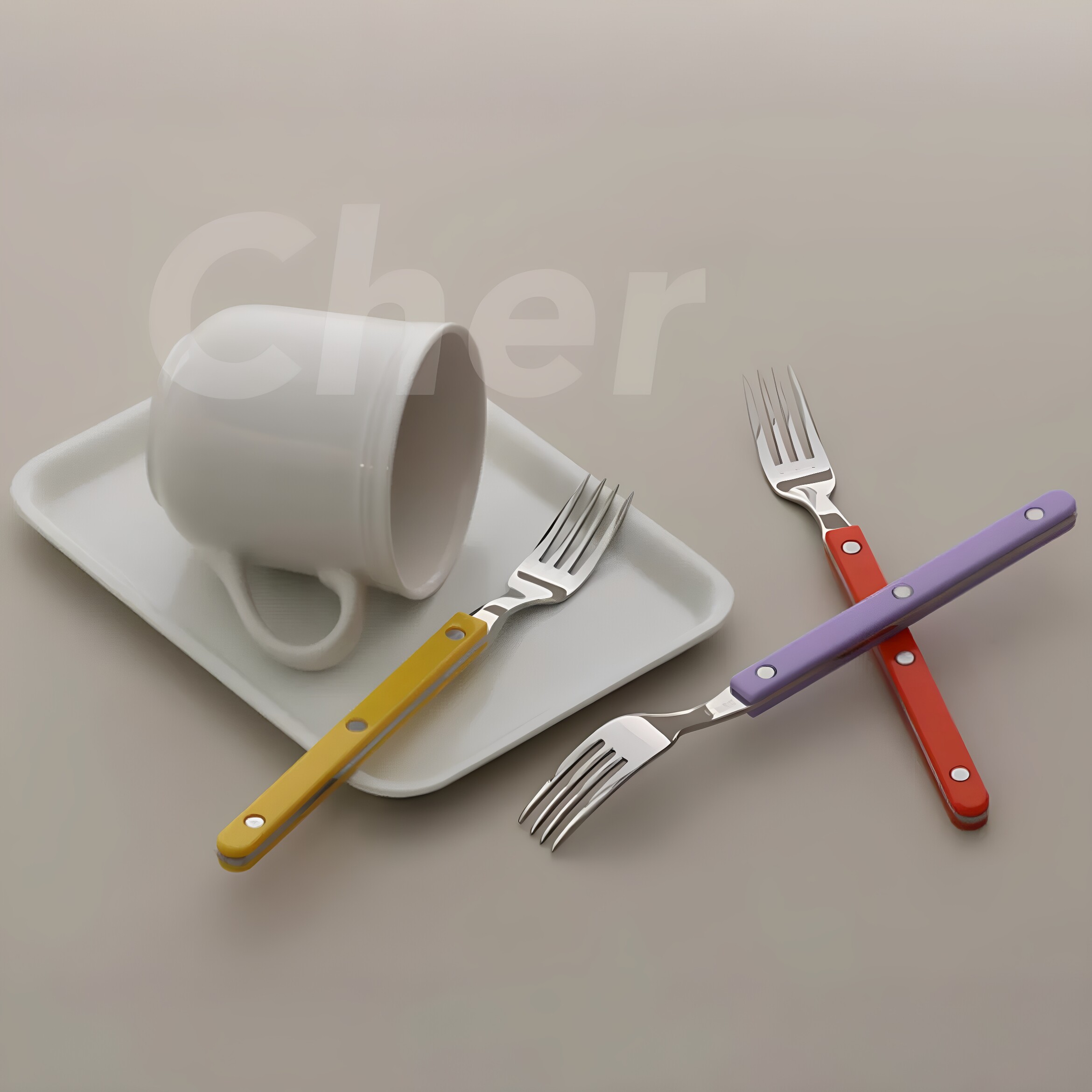 【韩国原单】韩式Cher茶叉食品级304不锈钢PC手柄小叉甜品叉餐具