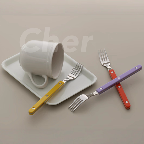 【韩国原单】韩式Cher茶叉食品级304不锈钢PC手柄小叉甜品叉餐具