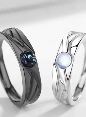 天使与恶魔情侣戒指黑白学生潮流开口指环复古对戒