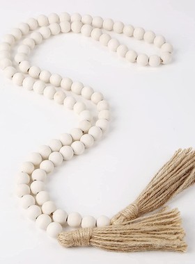 ins原木色麻绳木珠流苏挂件家居装饰摆件