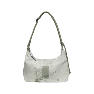 印艺苑联名茶茶绿色国风休闲帆布轻便设计感小众大容量斜挎饺子包