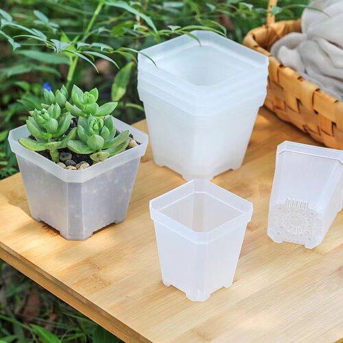 多肉花盆韩式塑料透明小白方盆加厚八角盆小花盆透明花盆绿植盆栽