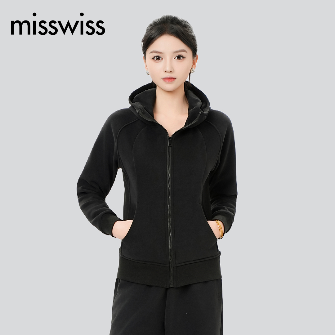 MissWiss（服饰）卫衣外套女秋冬新款加绒加厚运动拉链连帽开衫