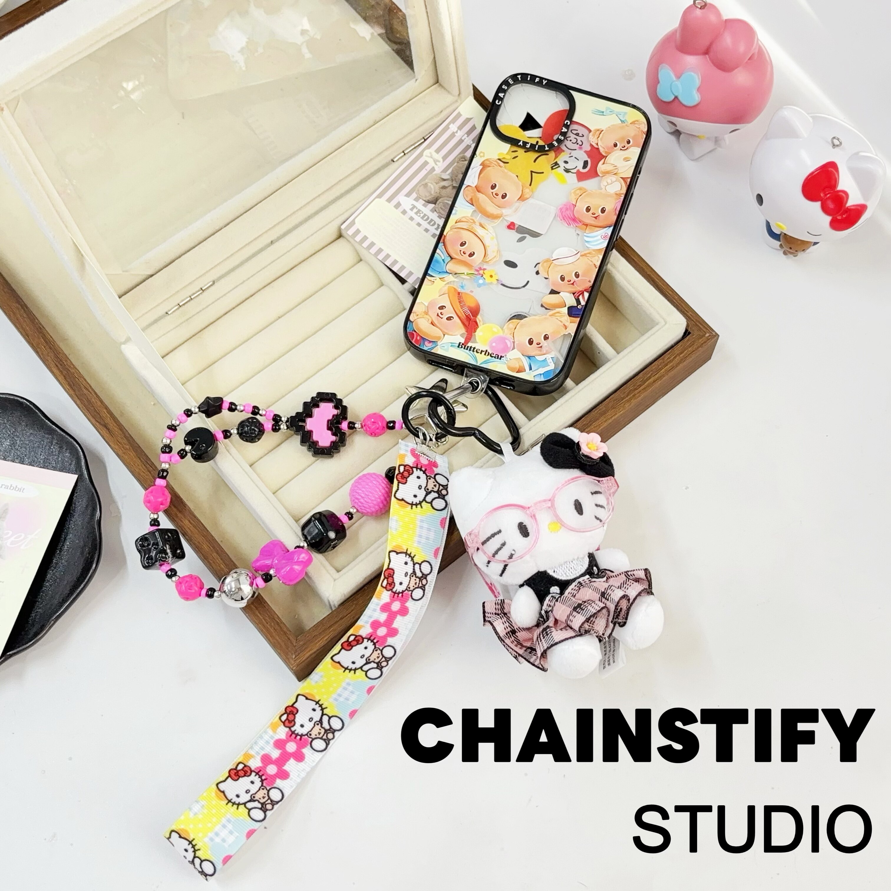 日韩甜酷hellokitty挂件公仔手机链包链ccd挂链串珠凯蒂猫挂件