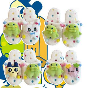 新款大嘴吉拖鞋可爱卡通拓麻歌子冬季居家室内宿舍毛绒拖鞋多巴胺