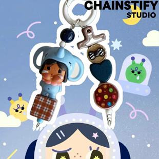 可爱哭娃手机挂件蓝色爱心串珠手机链包包挂件钥匙扣创意小挂饰新