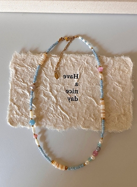 春夏清新粉蓝串珠项链