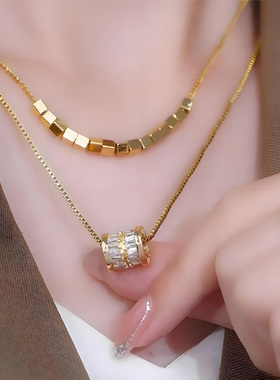 钛钢不褪色超闪方块双层叠戴项链