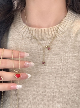 红色爱心葫芦流苏项链女小众时尚