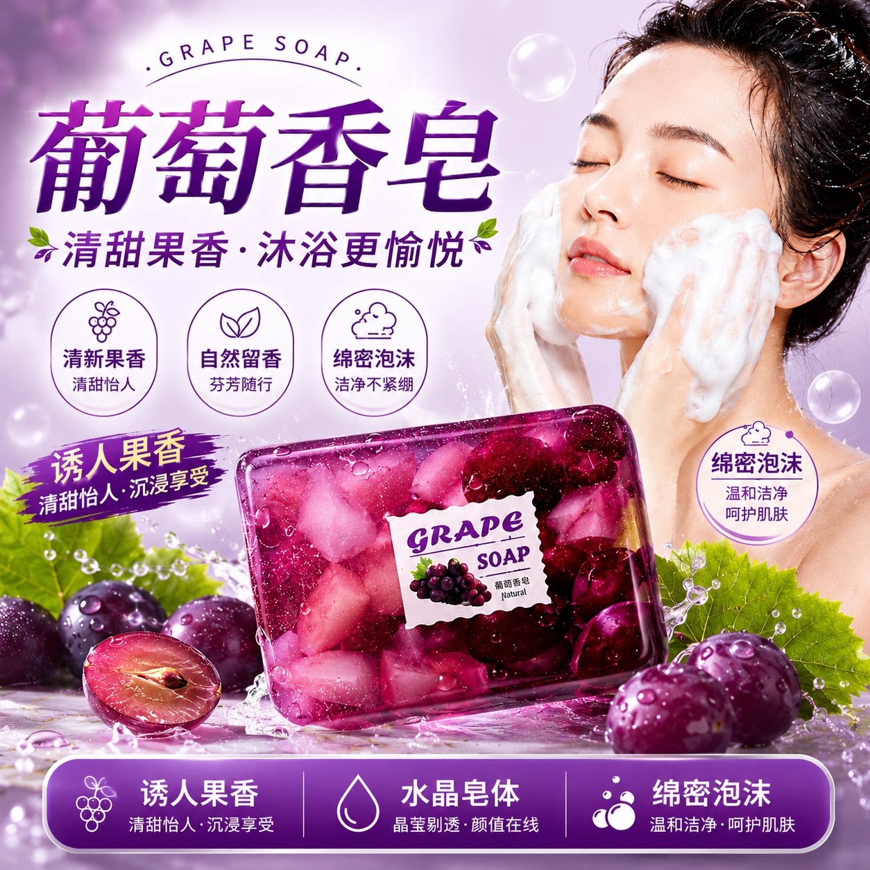 悦利加葡萄香皂男女士专用洗澡洗脸洗手持久留香正品官方旗舰店图片