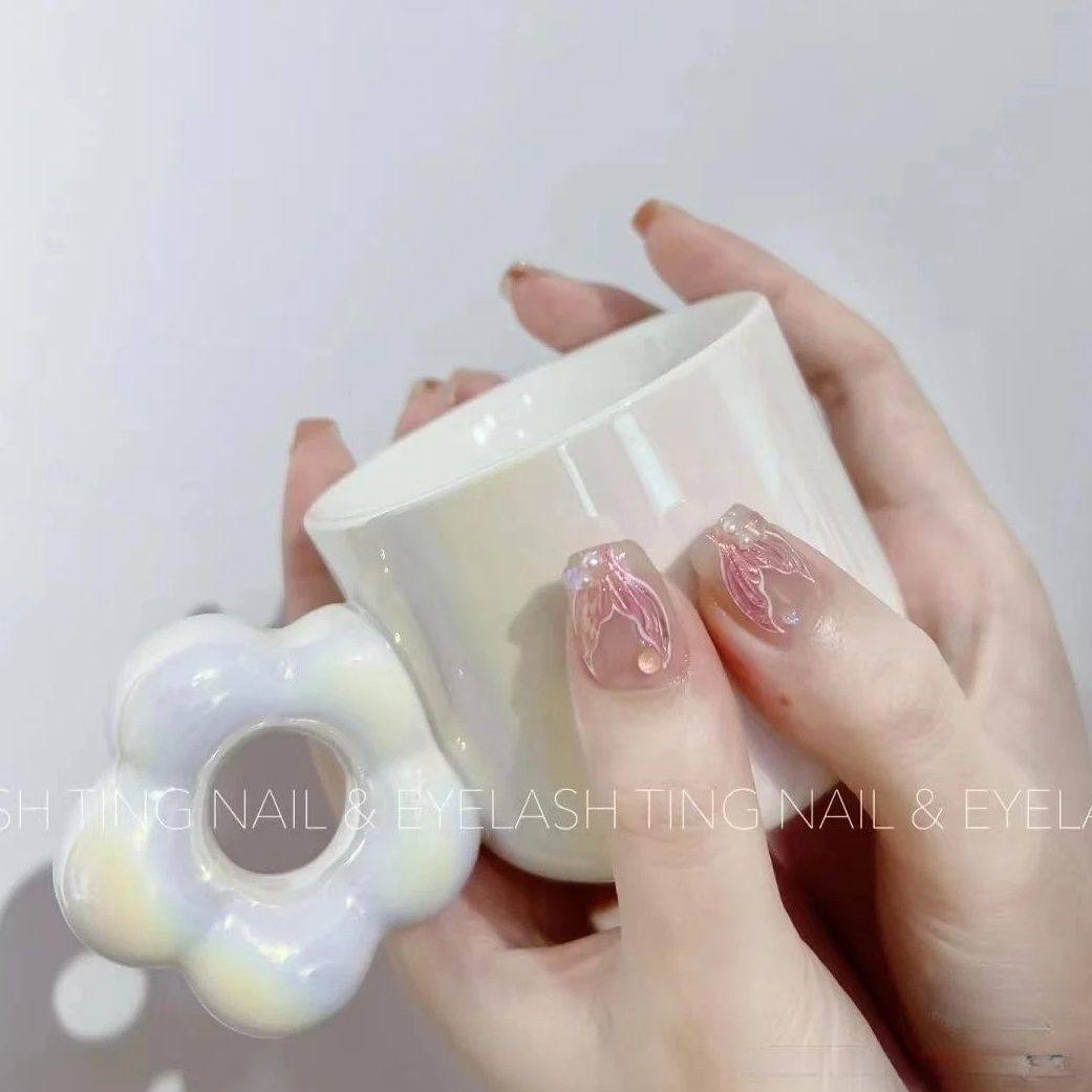 纯手工儿童穿戴甲女童美甲夏日梦幻人鱼尾珍珠水滴透粉2023新款网,彩妆/香水/美妆工具,美甲工具,淘宝优惠券,粉丝福利购,淘宝优惠卷