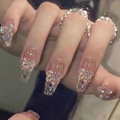 纯手工儿童穿戴甲女童美甲美甲穿戴甲热卖款蝴蝶结中长款ins风法