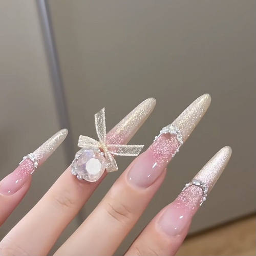 纯手工儿童穿戴甲女童美甲金黛佳人手工穿戴甲蝴蝶猫眼蝴蝶结闪钻