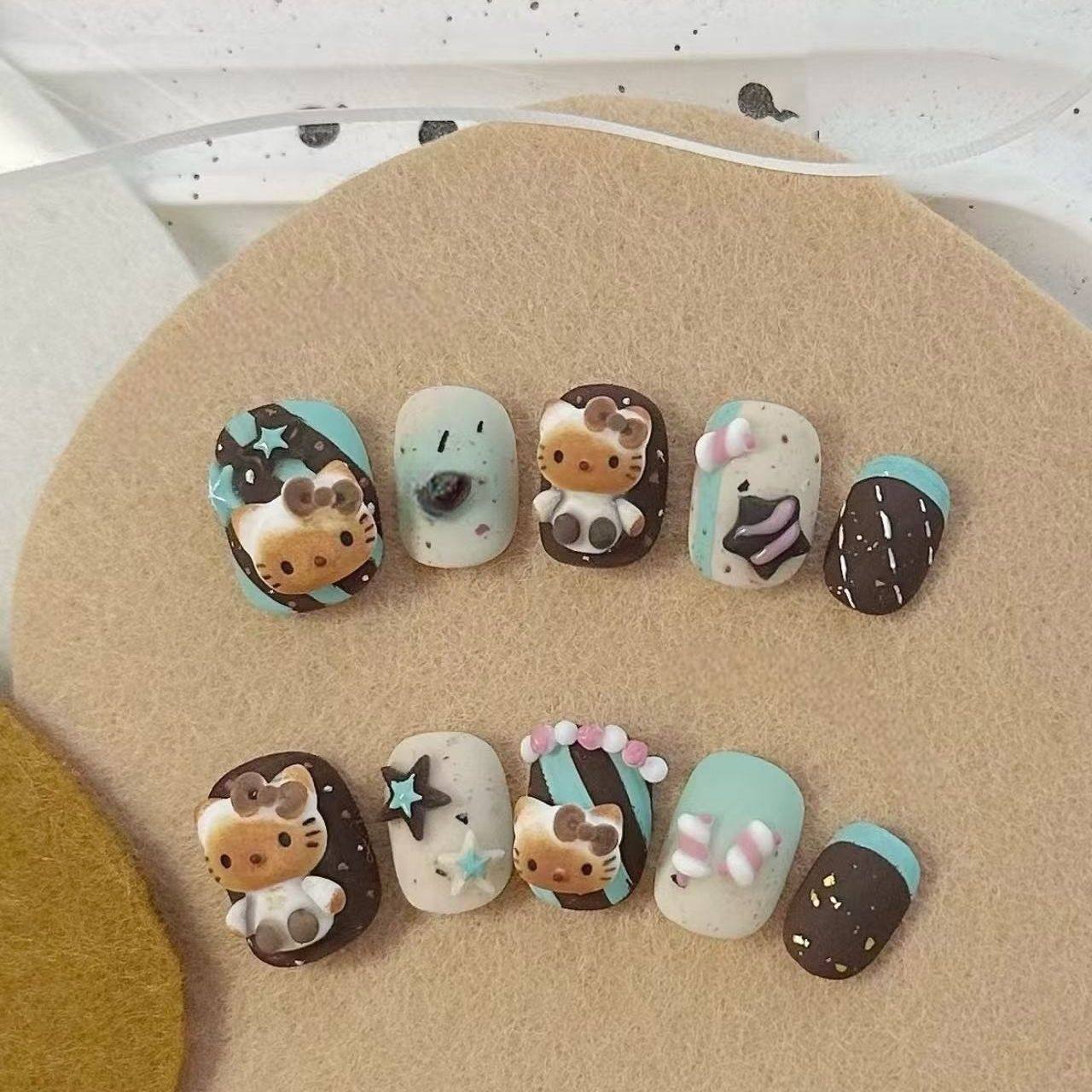 纯手工儿童穿戴甲女童美甲卡通美甲KT彩绘半手工贴片猫猫可爱穿戴,彩妆/香水/美妆工具,美甲工具,淘宝优惠券,粉丝福利购,淘宝优惠卷