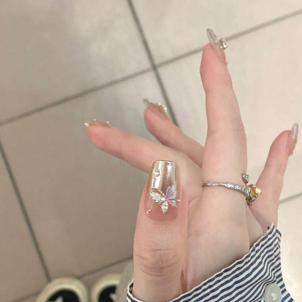清冷感美甲银色镜面美甲魔镜粉穿戴甲气质显白蝴蝶美甲爆闪钻美甲,彩妆/香水/美妆工具,美甲工具,淘宝优惠券,粉丝福利购,淘宝优惠卷