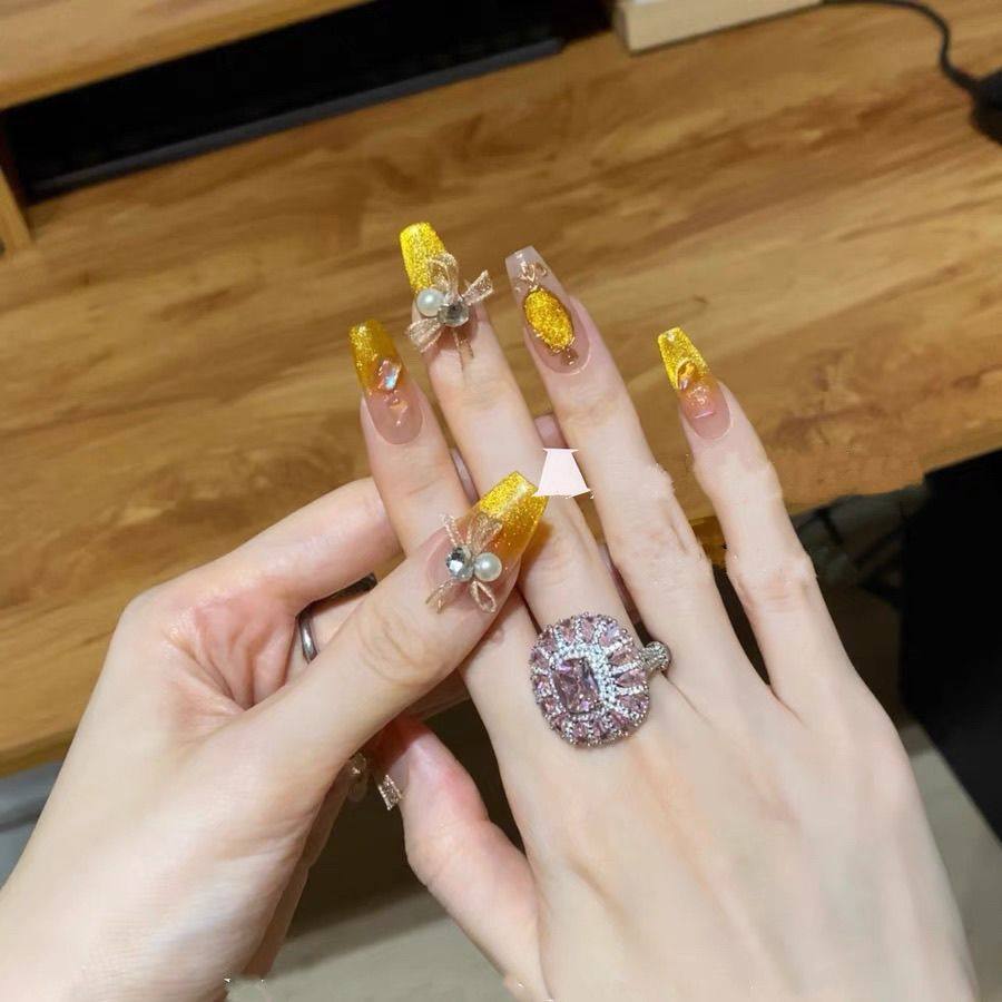 指甲芭蕾穿戴甲·黄桃罐头·春夏显白猫眼美甲717成品甲片可拆,彩妆/香水/美妆工具,穿戴甲/甲片,淘宝优惠券,粉丝福利购,淘宝优惠卷