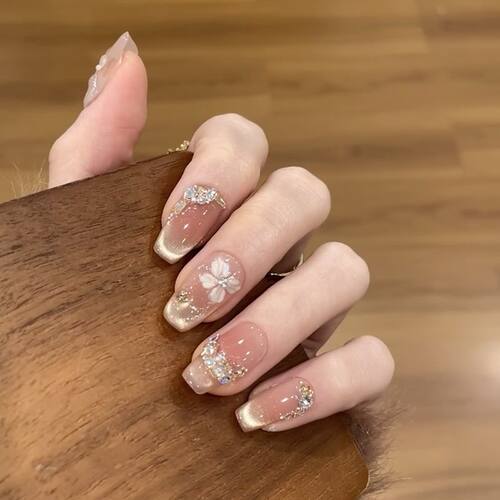 纯手工儿童穿戴甲女童美甲纯手工猫眼美甲【花瓣蝴蝶月影】爆闪气