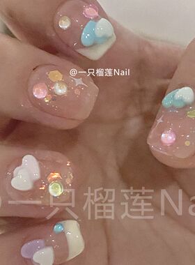 纯手工儿童穿戴甲女童美甲成人通用一只榴莲多巴胺夏日活泼童趣可