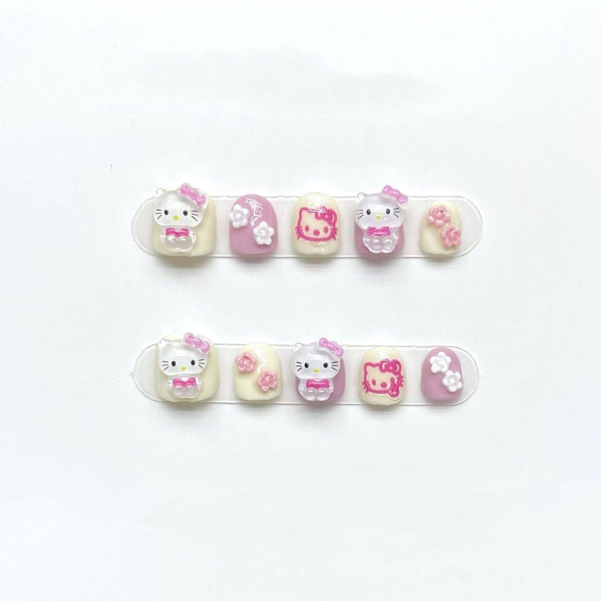 纯手工儿童穿戴甲女童成人通用可爱风凯蒂猫集合短款粉色,彩妆/香水/美妆工具,美甲工具,淘宝优惠券,粉丝福利购,淘宝优惠卷