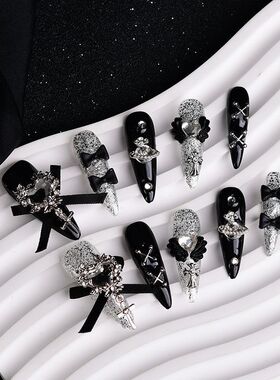 纯手工儿童穿戴甲女童美甲纯手工穿戴甲暗黑系列y2k辣妹洛丽塔美