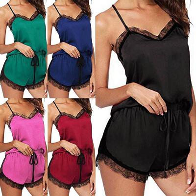 Solid lace edging pajamas for women 纯色蕾丝花边吊带睡衣女