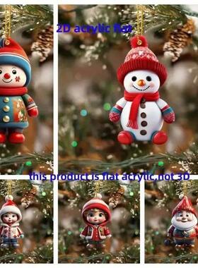 2D Acrylic Cartoon Santa Claus snowman Christmas Tree Pendan