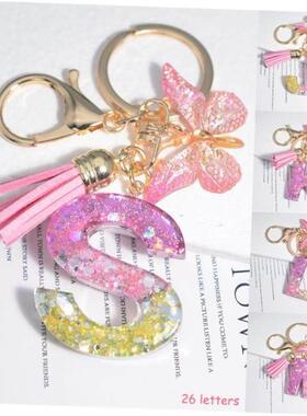 Cute Resin A-Z Initials Letter Keychain Pink Sparkle Butterf
