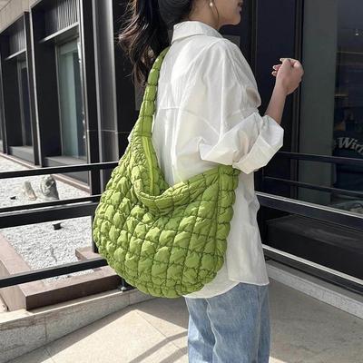 Quilted Padded Crossbody Bag for Women Pleated Bubbles Cloud