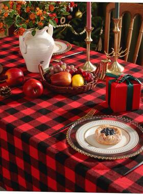 圣诞桌布新红黑格子酒店婚礼餐桌布Christmas tartan tablecloth