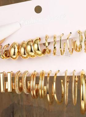 17KM Gold Color Vintage Circle Hoop Earrings for Women Girls