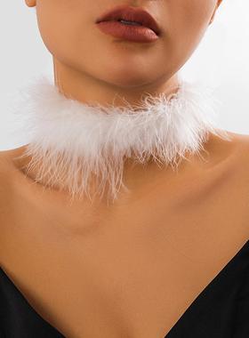 Short feather collar ribbon white fluffy women