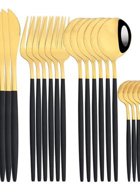 Dinnerware Black Gold Stainless Steel Cutlery Set Flatware D