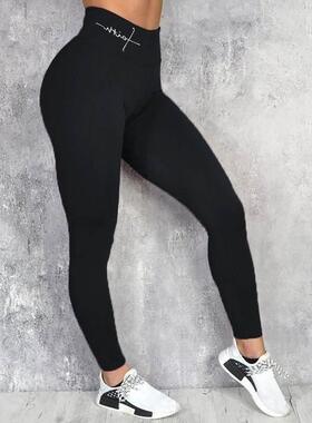 Sports yoga pants, hips and waist, letter leggings, women